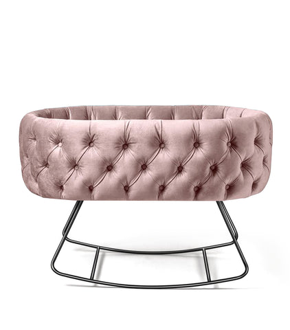 Deep Button Luxury Bassinet with Curve Base - Dusty Pink