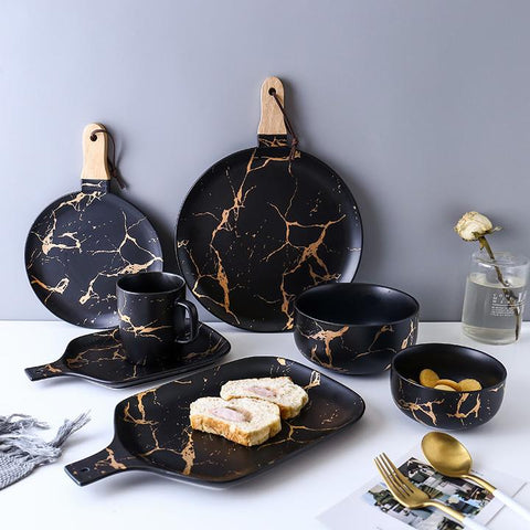 Kintsugi Large plate with Wooden Handle